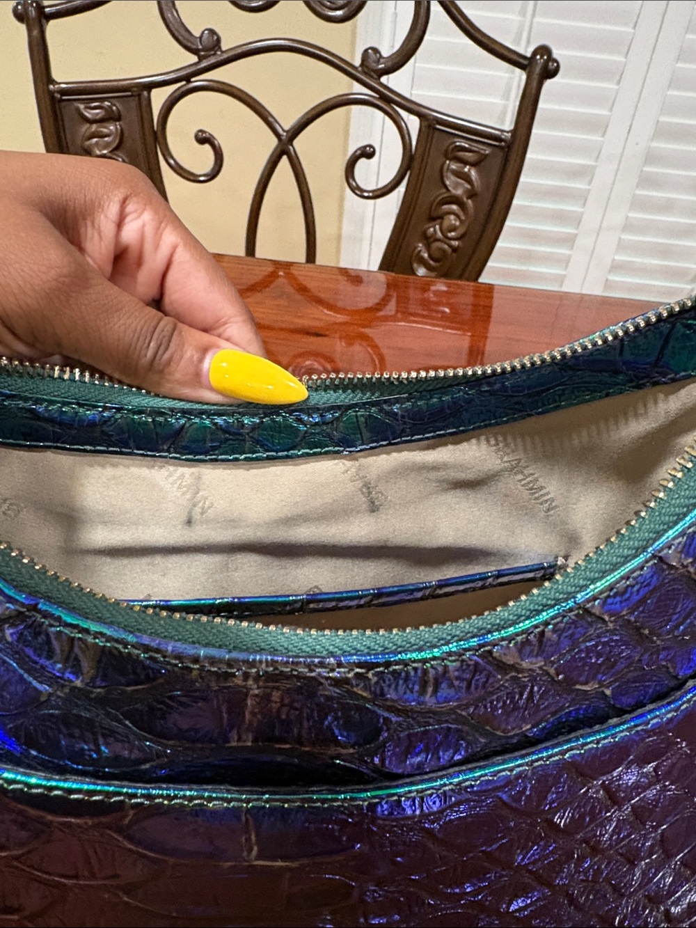 Brahmin Iridescent Green-Blue Textured Shoulder Bag - Picture 10 of 12